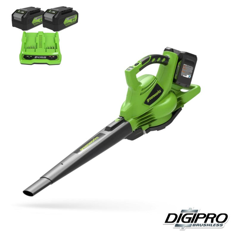 GREENWORKS 48 VOLT (2X24 VOLT) ACCU BLADBLAZER EN ZUIGER DIGIPRO