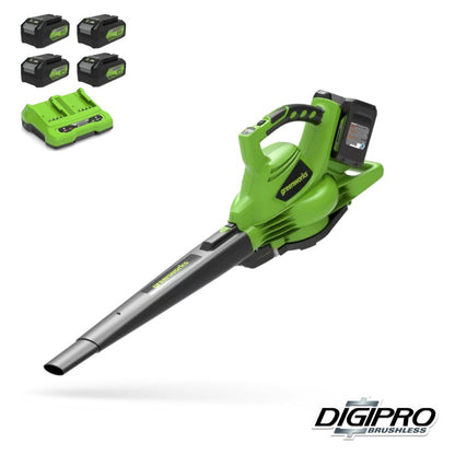 GREENWORKS 48 VOLT (2X24 VOLT) ACCU BLADBLAZER EN ZUIGER DIGIPRO