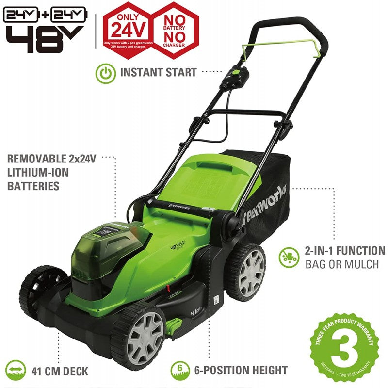 GREENWORKS 48 VOLT (2X24 VOLT) ACCU MAAIER (41 CM)