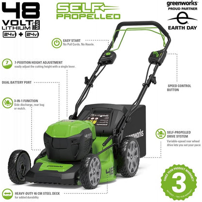 GREENWORKS 48 VOLT (2X24 VOLT) ACCU MAAIER (46 CM) ZELFRIJDEND (DIGIPRO)